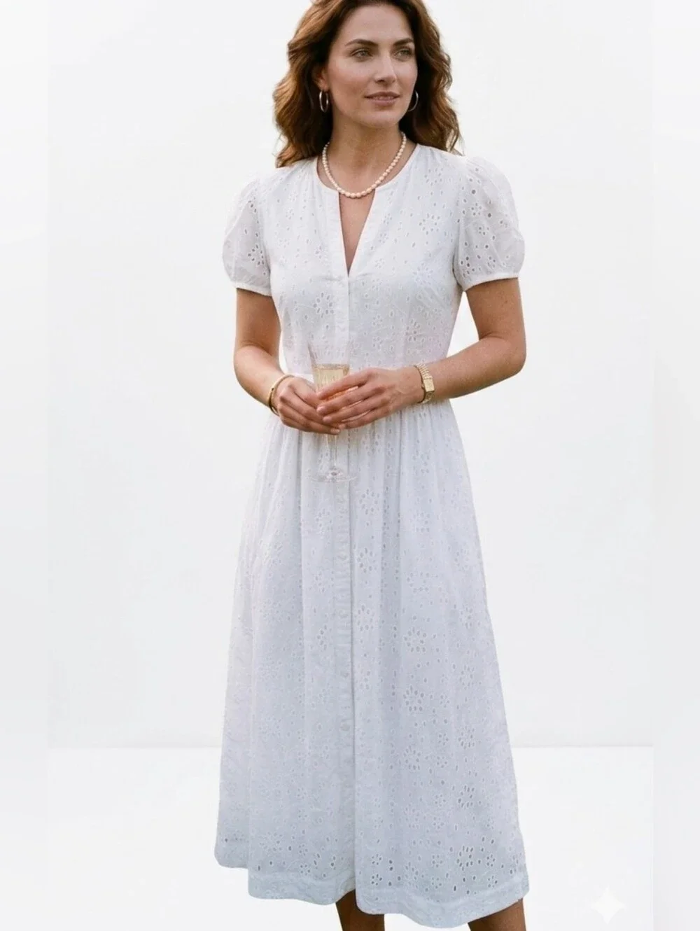NWT J Crew White 100% Cotton Eyelet Button-Front Midi Dress Size 2P